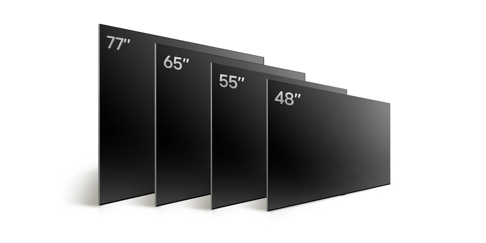 Сравнение различных размеров телевизора LG OLED TV, OLED B4, где демонстрируются телевизоры OLED B4 48