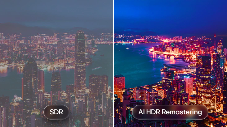 LG QNED evo AI QNED85 с AI HDR Remastering &mdash; сравнение SDR и HDR: более яркие огни, глубокий контраст и четкая детализация